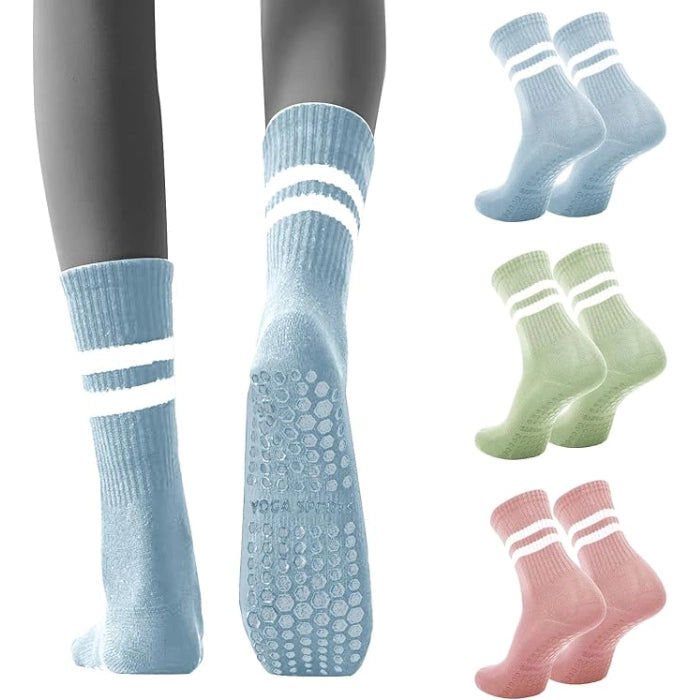 Colourful - Anti-Skid Grip Socks for Yoga, Barre, Ballet and Workouts - Pairs of 3
