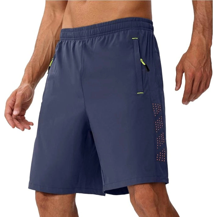 Lightweight Quick-Dry Athletic Shorts with 3 Zipper Pockets - Blue