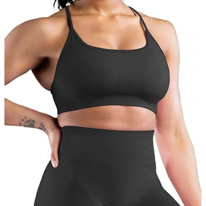 Strappy Crisscross Sports Bra & Scrunch Shorts Yoga Outfit - Black