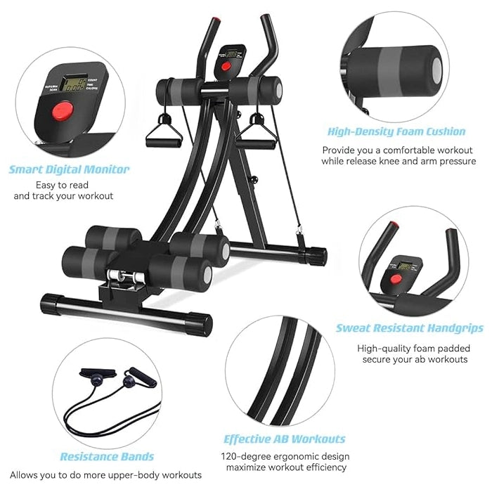 Height-Adjustable Ab Machine with Resistance Bands