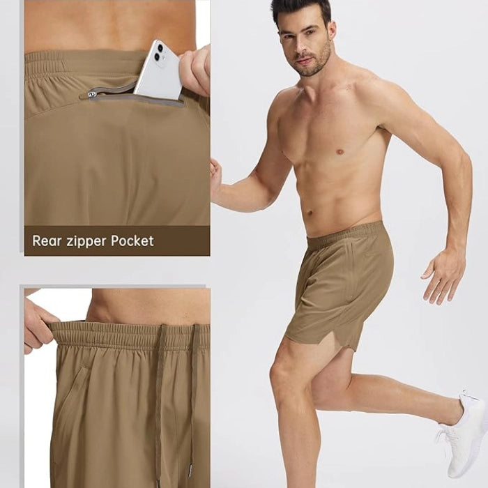 Brown - Quick-Dry Lightweight Gym & Running Shorts with Pockets