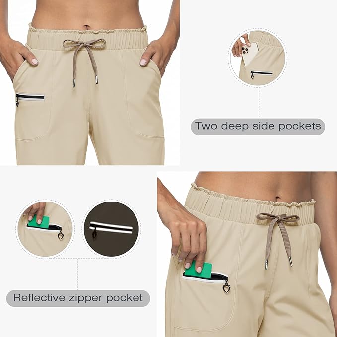 Elastic Waist Workout Gym Pants for Fitness & Gym - cream