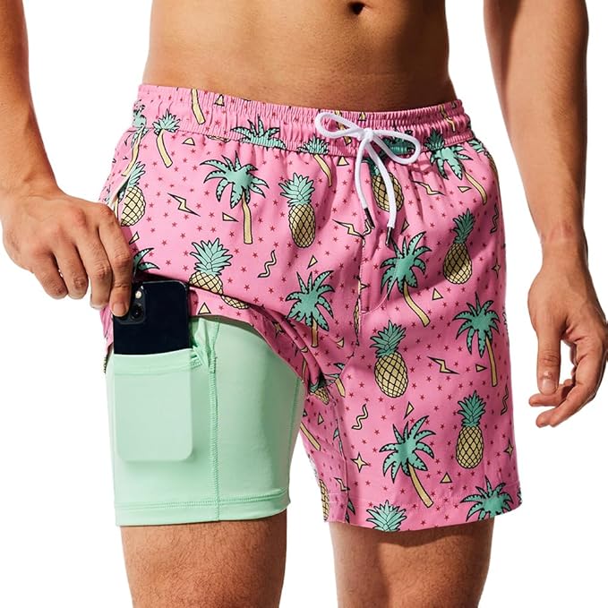 Quick Dry Board Shorts with Zipper Pockets - Pink