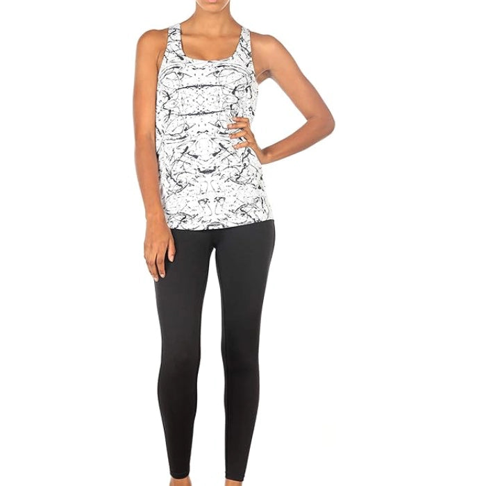Black White - Women’s Open Back Workout Tank Top with Built-In Bra