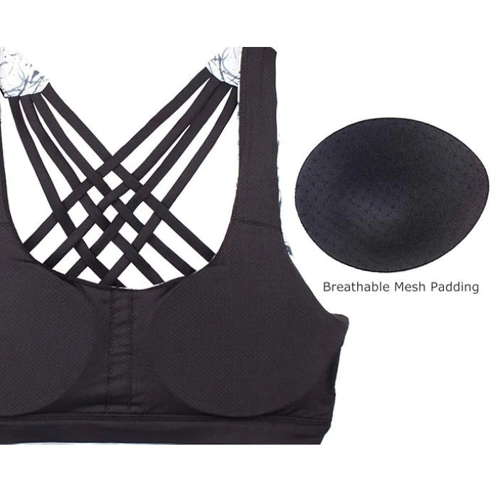 Black White - Women’s Open Back Workout Tank Top with Built-In Bra