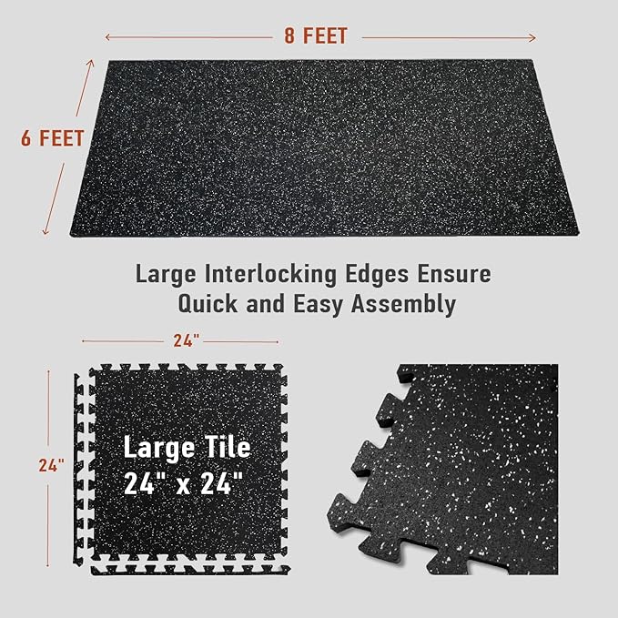 Black - 12-Piece Interlocking Exercise Equipment Mats