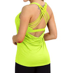 Neon Yellow - Women’s Open Back Workout Tank Top with Built-In Bra