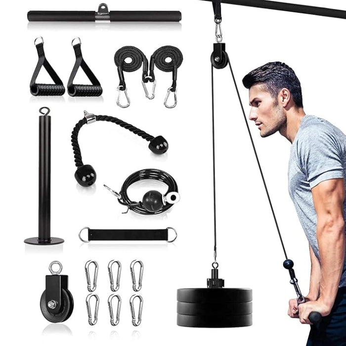 3-in-1 Pulley Cable System with LAT Pulldown Bar, Tricep Rope & 2M Gym Cable