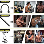 3-in-1 Pulley Cable System with LAT Pulldown Bar, Tricep Rope & 2M Gym Cable