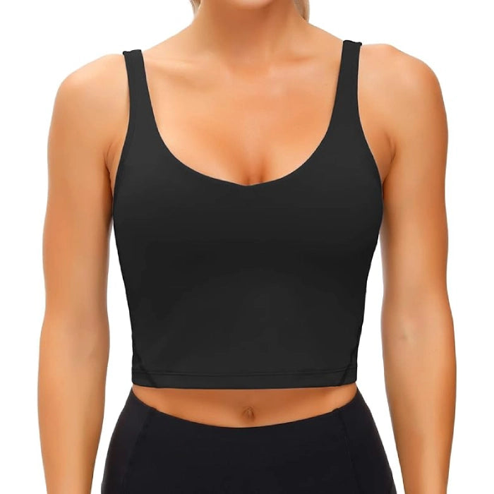 Black - Padded Workout Crop Top for Yoga and Fitness
