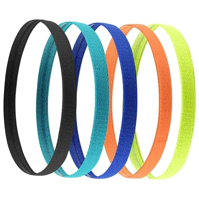 5 Pack Elastic Sports Headbands - for Running, Yoga, Fitness