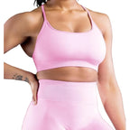 Strappy Crisscross Sports Bra & Scrunch Shorts Yoga Outfit - Pink
