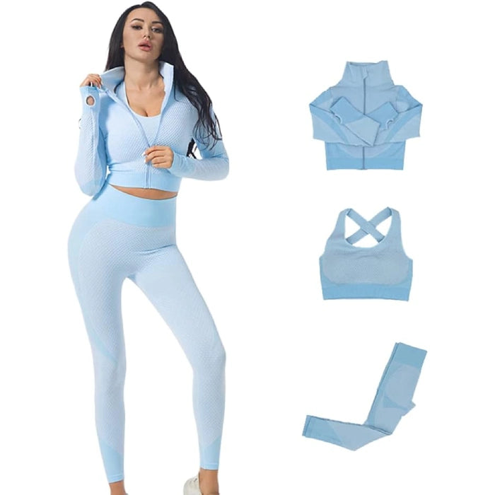 3PCS Seamless Workout Set for Women - Blue