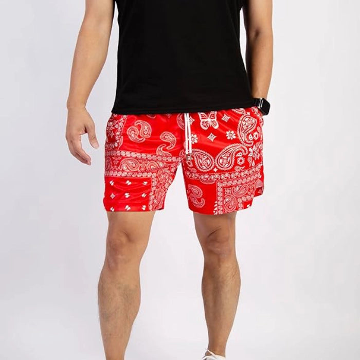 Men’s Mesh Graphic Print Shorts for Athletic Gym - Red