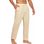 Casual Open Bottom Lightweight Jogger Track Pants with Pockets - Cream