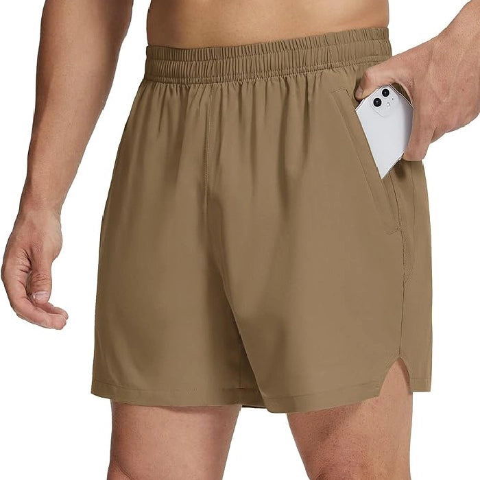 Brown - Quick-Dry Lightweight Gym & Running Shorts with Pockets