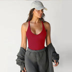 Women’s Ribbed V-Neck Racerback Crop Top - Red