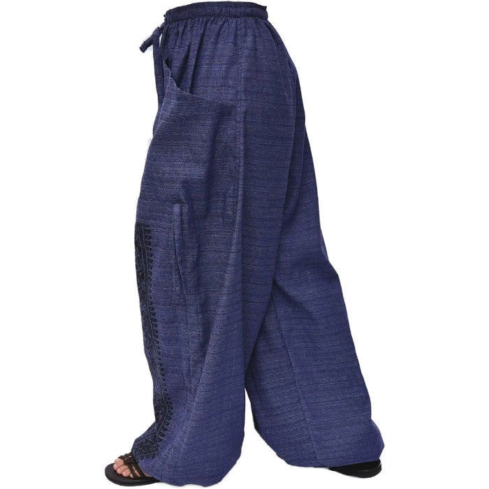 Casual Lounge Pants with 2 Pockets & Adjustable Length - Blue