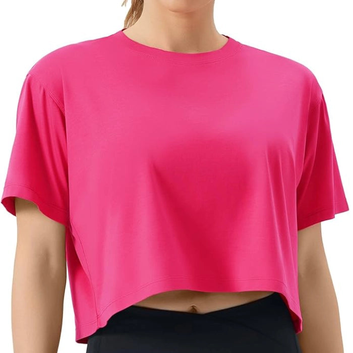 Pink - Women’s Workout Crop Top T-Shirt for Yoga, Running & Fitness
