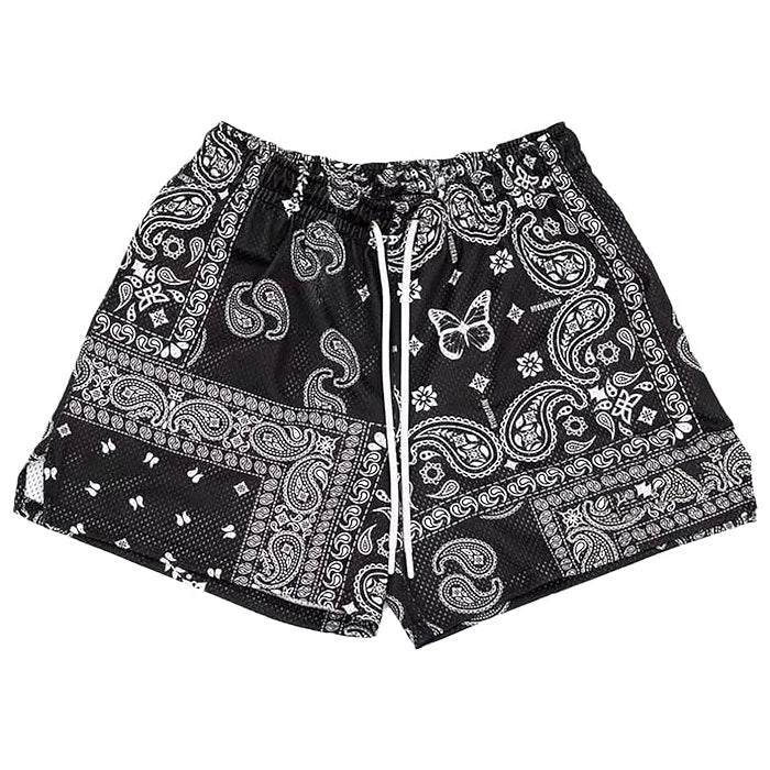 Men’s Mesh Graphic Print Shorts for Athletic Gym - Black