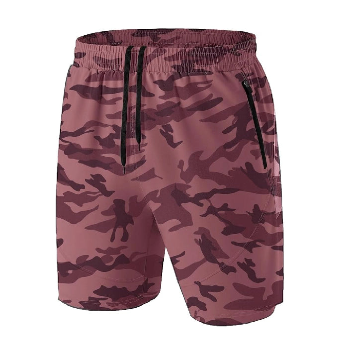 Mauve - Men’s Quick-Dry Sports Shorts with Zipper Pockets