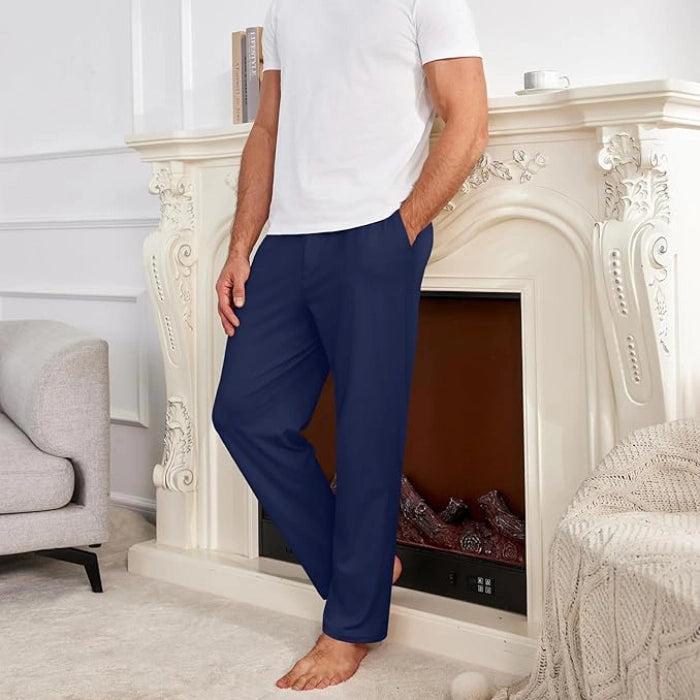 Casual Open Bottom Lightweight Jogger Track Pants with Pockets - Blue