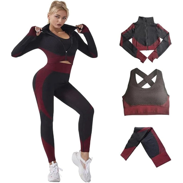 3PCS Seamless Workout Set for Women - Red Black