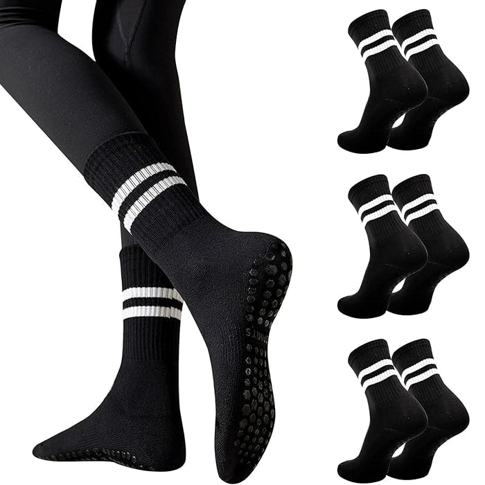 Black - Anti-Skid Grip Socks for Yoga, Barre, Ballet and Workouts -Pairs of 3