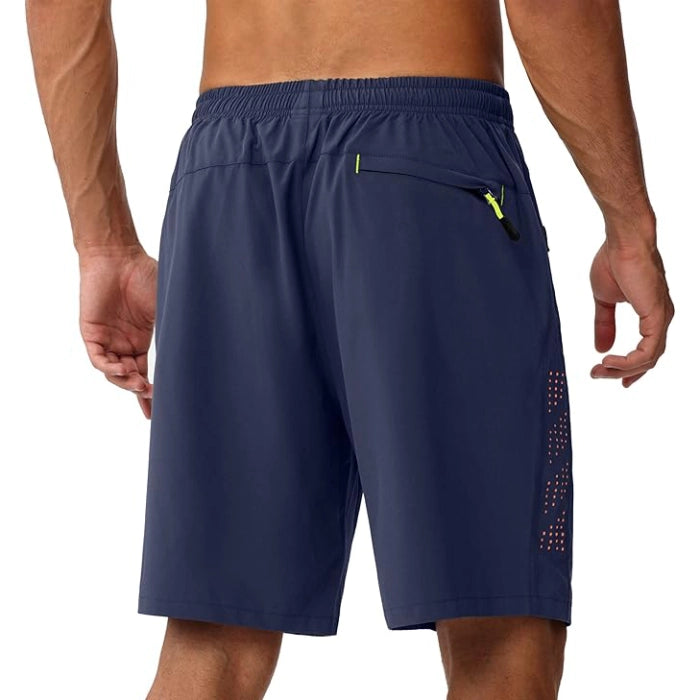 Lightweight Quick-Dry Athletic Shorts with 3 Zipper Pockets - Blue