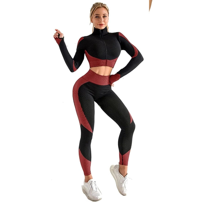 3PCS Seamless Workout Set for Women - Red Black