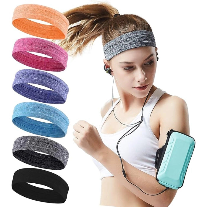 Non-Slip Moisture-Wicking Headbands for Yoga and Sports Workout - Pack of 6