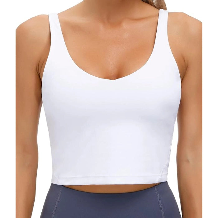 White - Padded Workout Crop Top for Yoga and Fitness