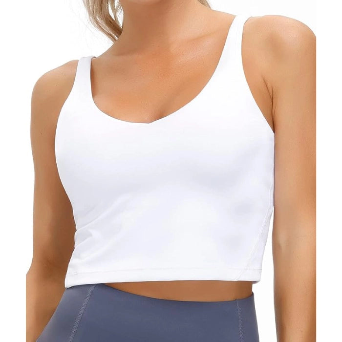 White - Padded Workout Crop Top for Yoga and Fitness